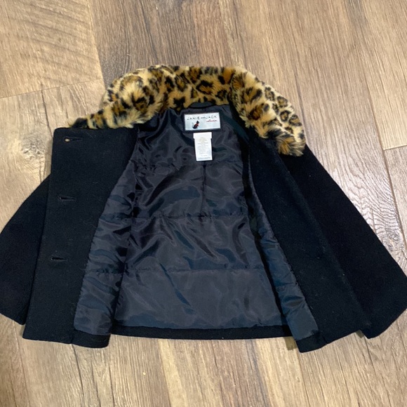 Janie and Jack || Black Wool Leopard Faux Fur Collar Cropped Pea Coat - Picture 6 of 8